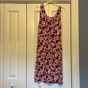 Garnet Hill fuchsia V Neck Sleeveless Midi Dress with pockets